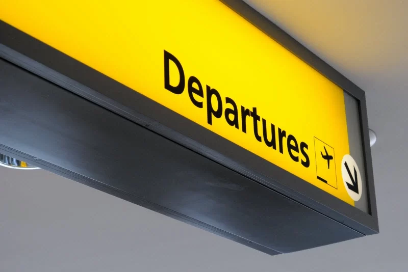 Departure sign at an airport.